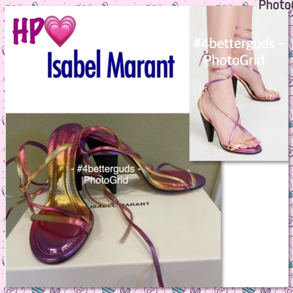 NEW ISABEL MARANT Aliza Leather Ankle Strap Sandal Metallic Pink Ombré 40FR 8MP